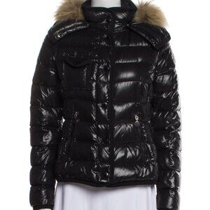 Moncler Girls Black Quilted Puffer Jacket with Fur-Trim Hood – Size 6A AMBROISE